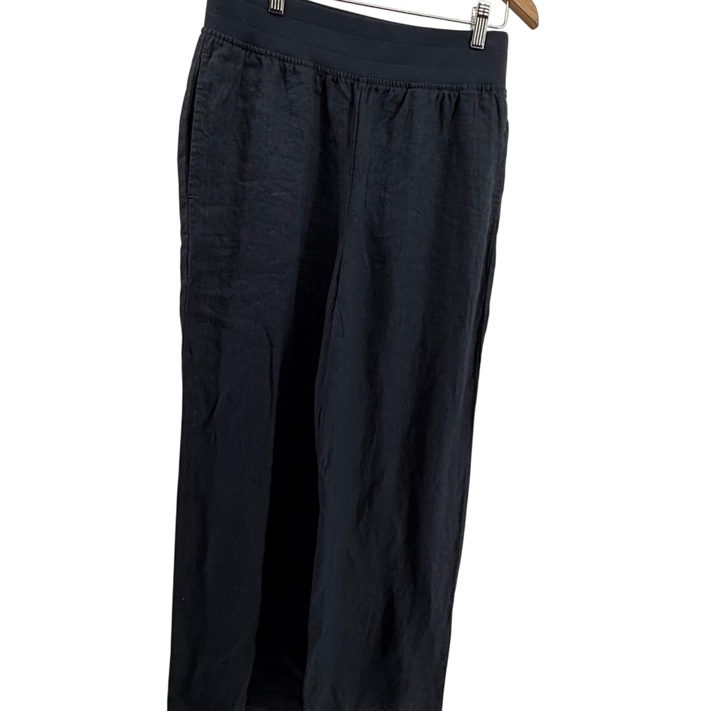 Soft Surroundings Navy Linen Elastic‎ Waist Wide Leg Pants Women's Small